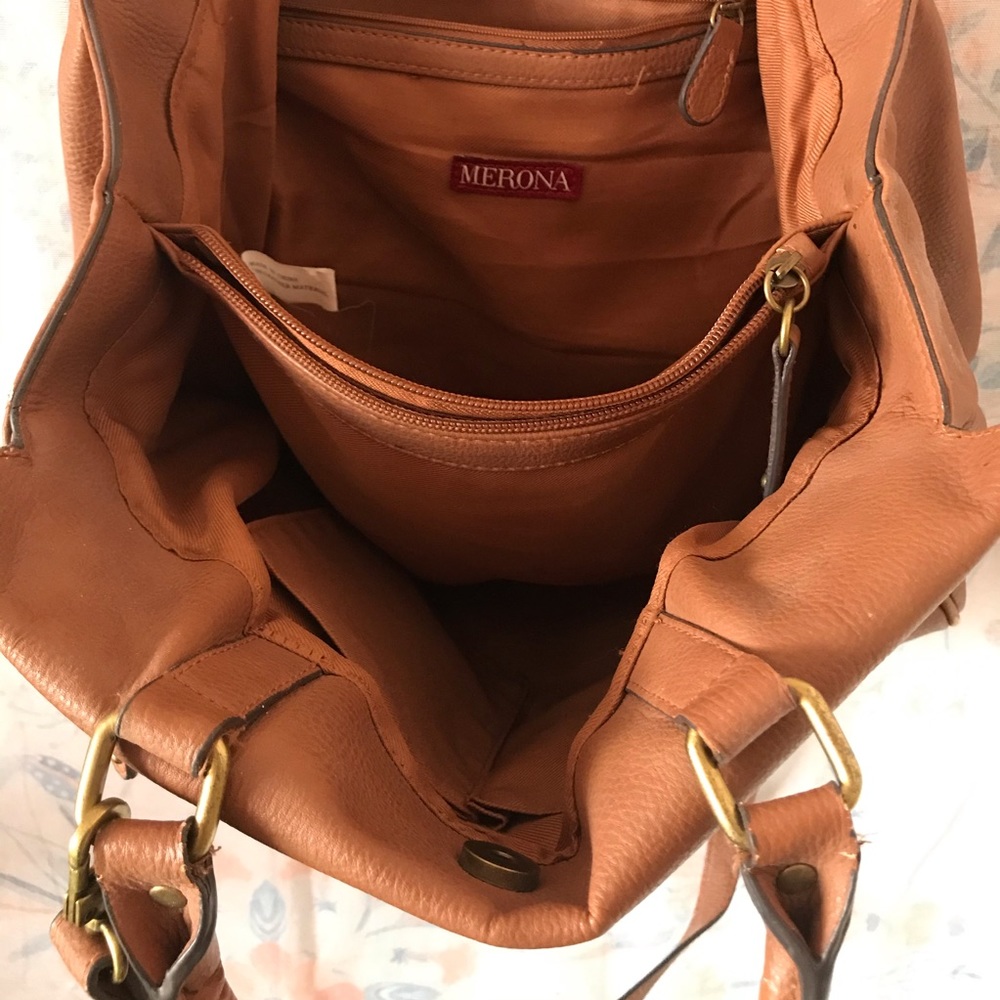 Merona Brown Faux Leather Satchel Purse - Picture 8 of 14